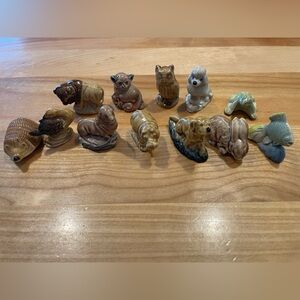 Eleven wade miniature animal figurines, frog, seal, owl, buffalo, rabbit, hippo